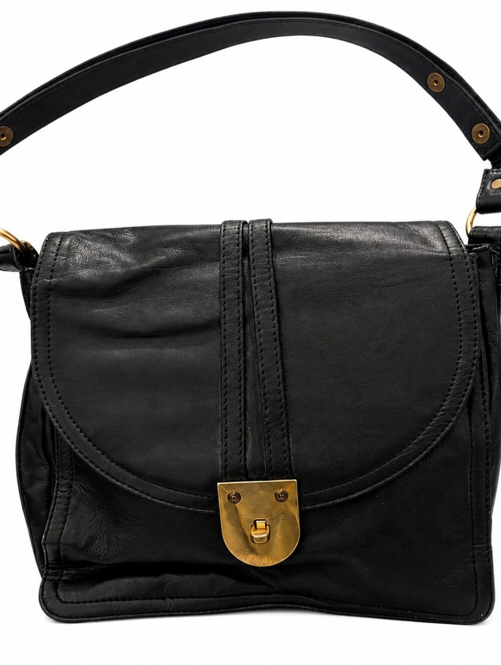 Vintage 1950's  Dofan Made In France  Black Leather Shoulder Purse Medium